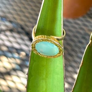 Stauer size 6 ring 925 gold plated pale turquoise clear gemstone